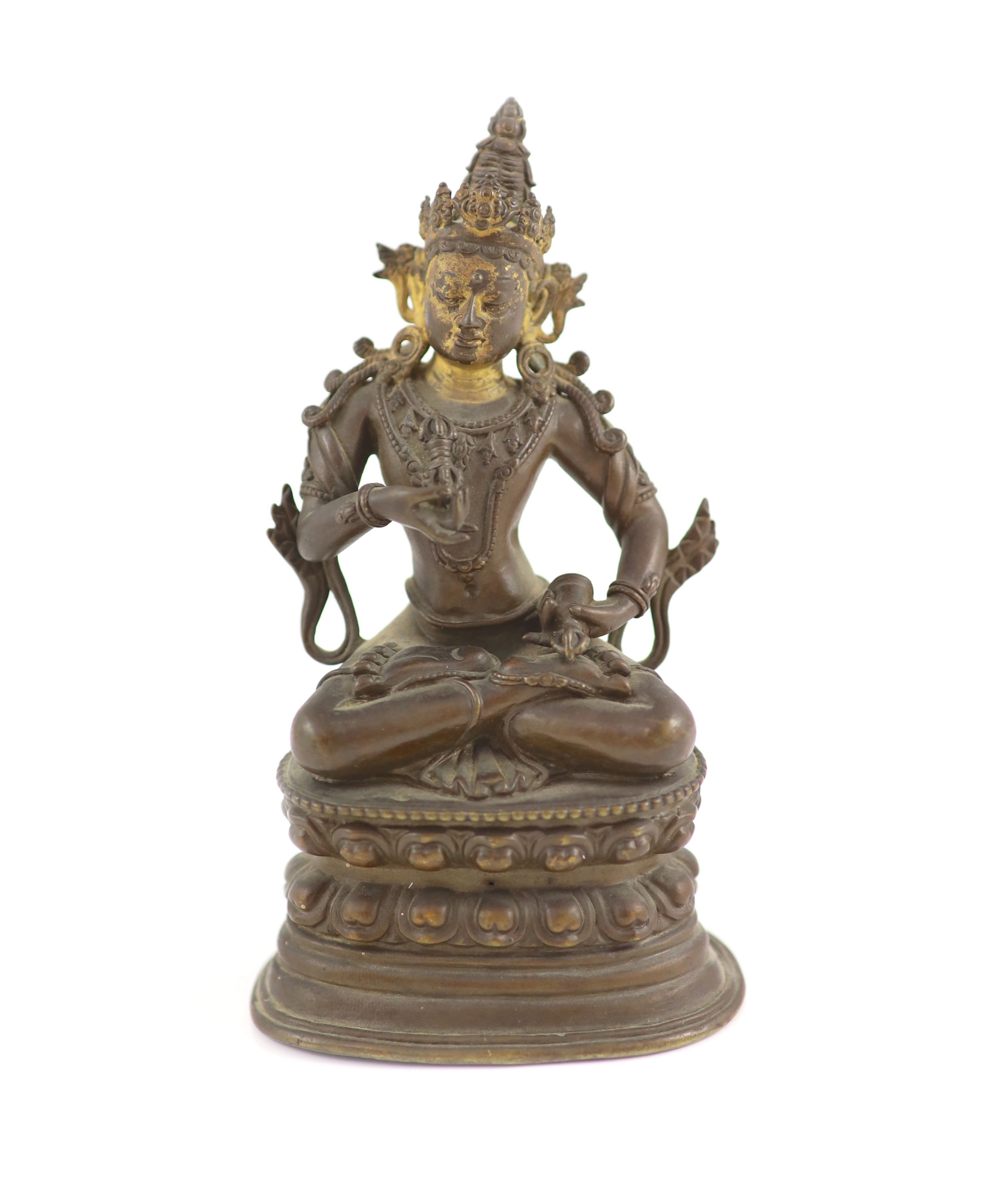 A Himalayan bronze seated figure of Vajrasattva, 18th/19th century, 15.5 cm high